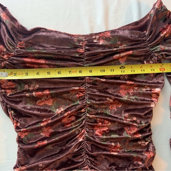 Free People Top Women Medium Boho Western Velour Ruched Off Shoulder - Picture 3 of 4